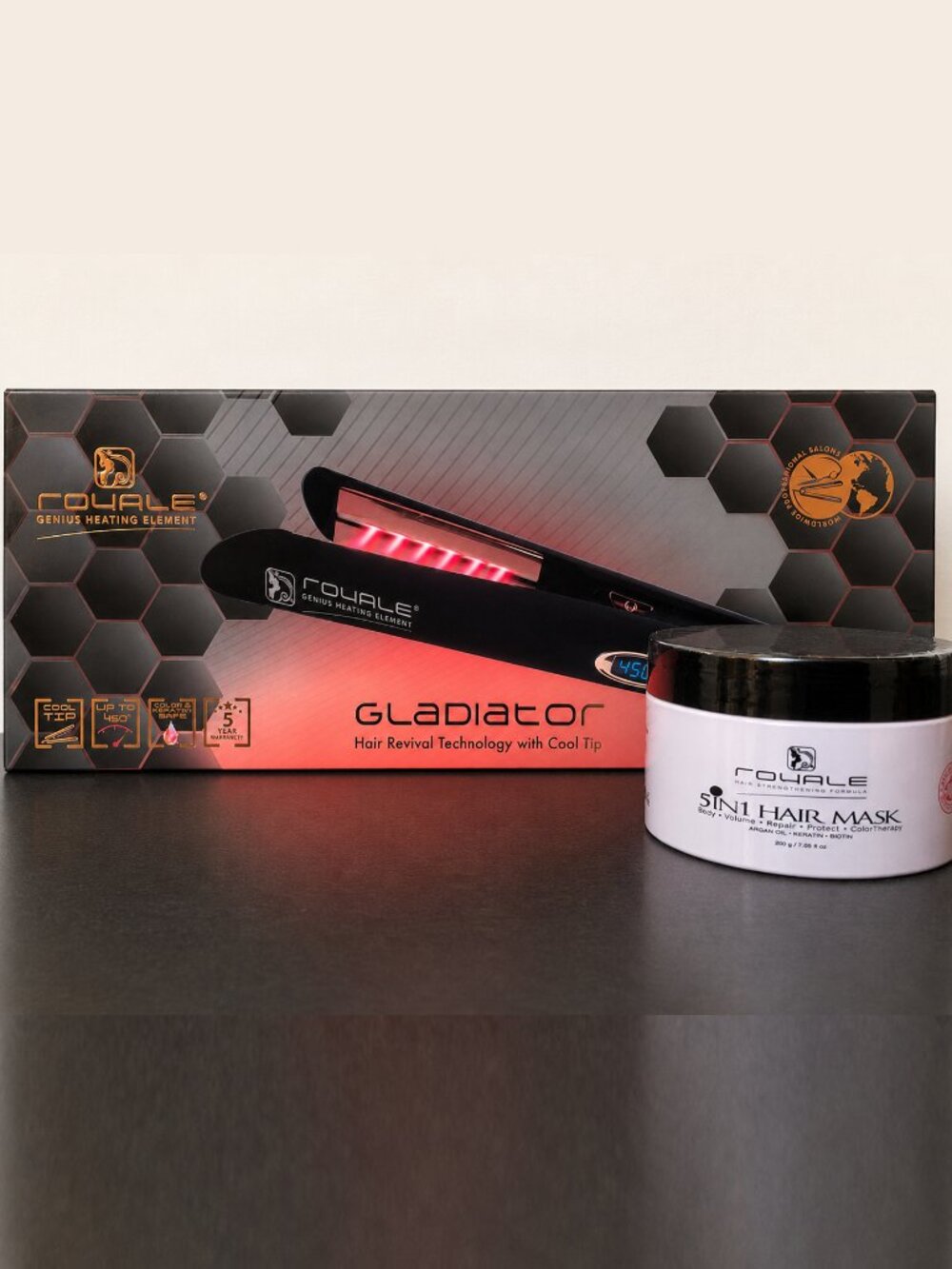 NEW SEALED Royale Gladiator Flat Iron + 5 in 1 Hair Mask
